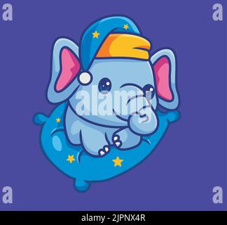 cute elephant sleep on the pillow. isolated cartoon animal illustration. Flat Style Sticker Icon Design Premium Logo vector. Mascot Character Stock Vector