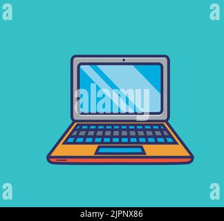 cute laptop for sticker. Isolated cartoon object illustration. Flat Style Sticker Icon Design Premium Logo vector Stock Vector