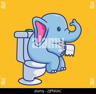 cute elephant using toilet tissue. isolated cartoon animal illustration. Flat Style Sticker Icon Design Premium Logo vector. Mascot Character Stock Vector