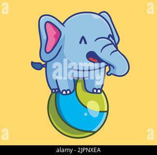 cute elephant circus on top of balloon. isolated cartoon animal illustration. Flat Style Sticker Icon Design Premium Logo vector. Mascot Character Stock Vector