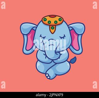 cute elephant doing meditation. isolated cartoon animal illustration. Flat Style Sticker Icon Design Premium Logo vector. Mascot Character Stock Vector