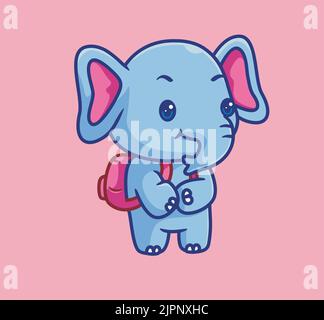cute baby elephant go to elementary school. isolated cartoon animal illustration. Flat Style Sticker Icon Design Premium Logo vector. Mascot Character Stock Vector