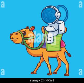 cute astronaut riding the camel to the moon. isolated cartoon animal illustration. Flat Style Sticker Icon Design Premium Logo vector. Mascot Characte Stock Vector