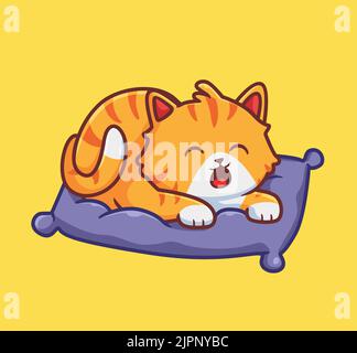 Cute Cat Playing On Pillow Cartoon Vector Icon Illustration