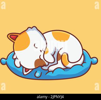 cute cat on the pillow sleeping. isolated cartoon animal illustration. Flat Style Sticker Icon Design Premium Logo vector. Mascot Character Stock Vector