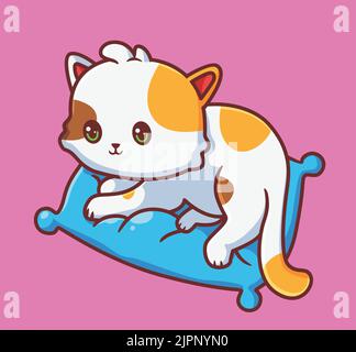 cute cat on the pillow for relaxation. isolated cartoon animal illustration. Flat Style Sticker Icon Design Premium Logo vector. Mascot Character Stock Vector