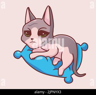 cute cat sphinx lying on pillow for sleep. isolated cartoon animal illustration. Flat Style Sticker Icon Design Premium Logo vector. Mascot Character Stock Vector
