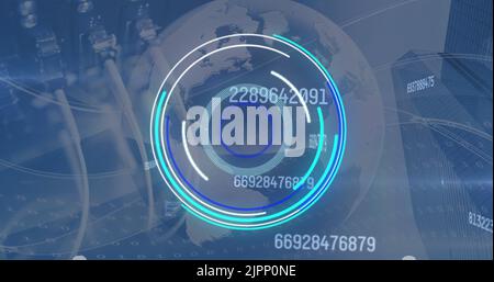 Image of digital interface showing circular scope with floating numbers ...