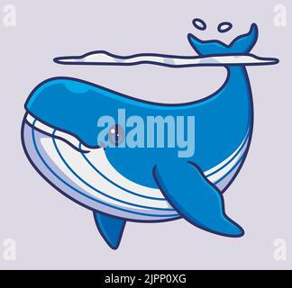 cute big blue whale under water. isolated cartoon animal illustration. Flat Style Sticker Icon Design Premium Logo vector. Mascot Character Stock Vector