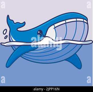 cute blue whale surface humpback. isolated cartoon animal illustration. Flat Style Sticker Icon Design Premium Logo vector. Mascot Character Stock Vector