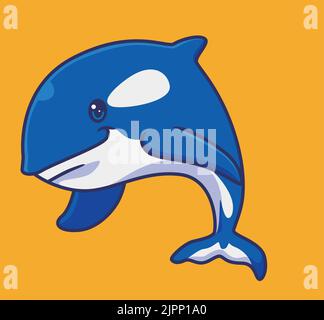 cute orca whale swim. isolated cartoon animal illustration. Flat Style Sticker Icon Design Premium Logo vector. Mascot Character Stock Vector
