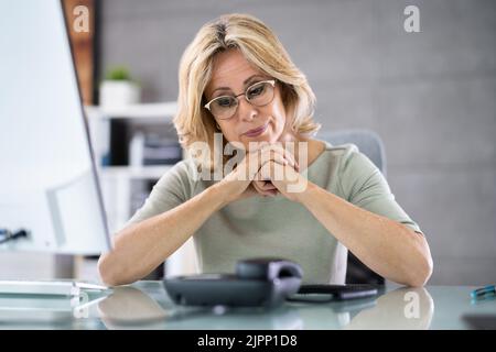 Waiting Landline Telephone Or Phone Call At Office Desk Stock Photo