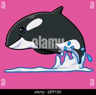cute killer whale jumping on sea. isolated cartoon animal illustration. Flat Style Sticker Icon Design Premium Logo vector. Mascot Character Stock Vector