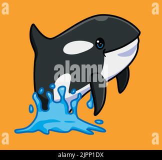 cute black killer whale jumping swim. isolated cartoon animal illustration. Flat Style Sticker Icon Design Premium Logo vector. Mascot Character Stock Vector