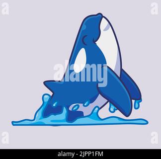 cute killer whale jumping on sea. isolated cartoon animal illustration. Flat Style Sticker Icon Design Premium Logo vector. Mascot Character Stock Vector