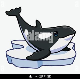 cute killer whale surface open his mouth. isolated cartoon animal illustration. Flat Style Sticker Icon Design Premium Logo vector. Mascot Character Stock Vector