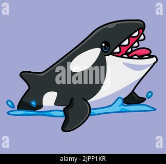 cute killer whale surface open his mouth. isolated cartoon animal illustration. Flat Style Sticker Icon Design Premium Logo vector. Mascot Character Stock Vector