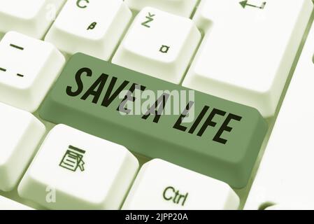 Text sign showing Save A Life, Business idea Help assistance saving someone from a medical problem or injury -48677 Stock Photo