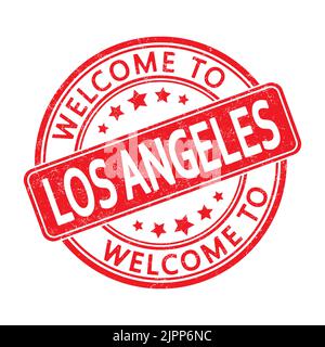 Welcome to LOS ANGELES. Impression of a round stamp with a scuff. Flat style Stock Vector