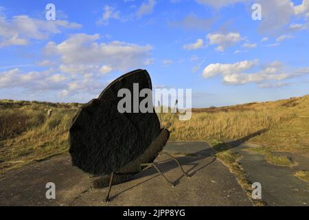 Butterfly sculpture on Spurn Point, East Riding of Yorkshire, Humberside, England, UK Stock Photo