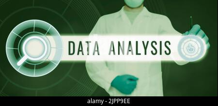 Text caption presenting Data Analysis, Conceptual photo Translate numbers to Analytical Conclusion Forecasting Doctor With Pen Pointing On Search Bar Stock Photo