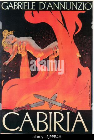 1914 , ITALY : Poster advertising for the italian kolossal silent movie CABIRIA by the pionier director GIOVANNI PASTRONE  ( 1882 - 1959 ) , silent dialogues by italian poet GABRIELE D'ANNUNZIO , artwork by Leopoldo Metlicovitz  - CINEMA MUTO - DANNUNZIO - D' ANNUNZIO - poster cinematografico - affiche - FILM STORICO MITOLOGICO - peplum - BELLE EPOQUE - art nouveau  - illustratore - illustrator - illustration - illustrazione  ----  Archivio GBB Stock Photo