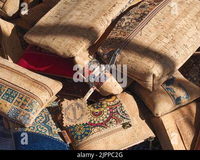 Cork souvenirs of Portugal in colorful designs Stock Photo