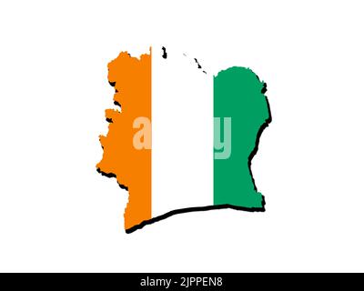 Silhouette of the map of Ivory Coast with its flag Stock Photo