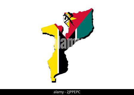 Silhouette of the map of Mozambique with its flag Stock Photo