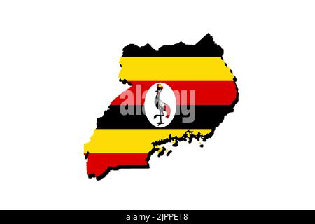 Silhouette of the map of Uganda with its flag Stock Photo