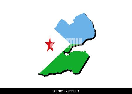 Silhouette of the map of Djibouti with its flag Stock Photo