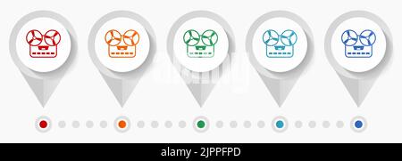 Music recorder, audio equipmen concept vector icons, infographic template easy to edit, set of colorful flat design pointers for webdesign and mobile Stock Vector