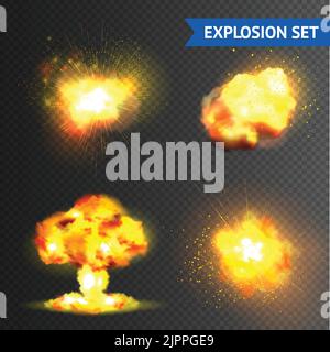 Realistic bomb or fireworks explosions set isolated on transparent background vector illustration Stock Vector