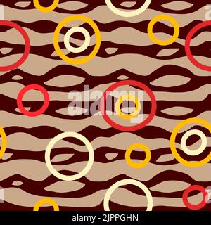 Retro striped seamless pattern with colourful circles on top. 60s,70s style. Stock Vector