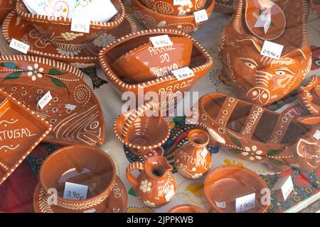 Souvenirs Background with Portuguese brown ceramics Stock Photo