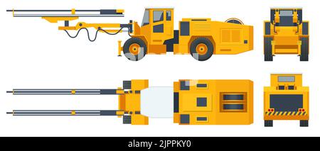 Tunneling drilling rigs, self-propelled drilling rigs. Bucket-wheel excavator, heavy equipment used in surface mining. Mining quarry, mine. View front Stock Vector