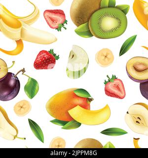 Realistic tropical fruits and  berries seamless tileable colorful pattern design for wrapping paper and textile vector illustration Stock Vector