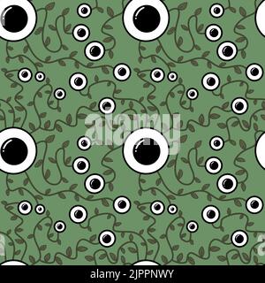 Halloween monsters aliens seamless eyes leaves pattern for wrapping paper and clothes kids print and accessories and notebooks and fabrics. High quali Stock Photo