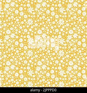 Small white flowers on blue background vector seamless pattern. Ditsy style. Stock Vector
