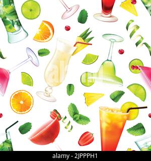 Cocktail seamless pattern with alcohol drinks in glasses and decoration vector illustration Stock Vector