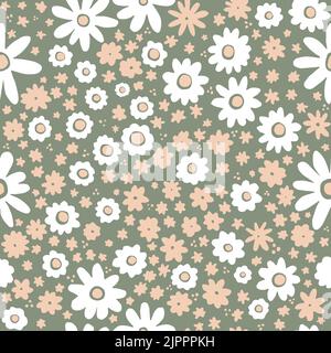 Small white and pink flowers on background vector seamless pattern. Stock Vector