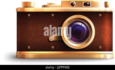 Retro style professional equipment photo camera isolated on white background vector illustration Stock Vector