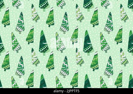 Cozy Green christmas tree vector seamless pattern Stock Vector