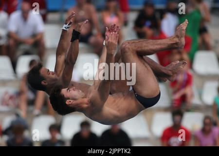 Rome, Italy. 19th Aug, 2022. Rome, Italy 19.08.2022: Larsen Andreas - Timbretti Eduard Italy team during Men's Synchronised Platform Final in Swimming Championship in LEN European Aquatics in Rome 2022 in Foro Italico. Credit: Independent Photo Agency/Alamy Live News Stock Photo