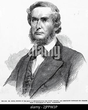 Portrait of William Nathan Harrell Smith, Member of the House of Representatives for North Carolina, and Democratic Candidate for Speaker (1860). 19th century illustration from Frank Leslie's Illustrated Newspaper Stock Photo