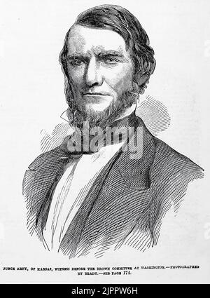 Portrait of Judge William Frederick Milton Arny, of Kansas, Witness before the Brown Committee at Washington (1860). 19th century illustration from Frank Leslie's Illustrated Newspaper Stock Photo
