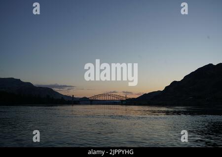 The Beebe bridge on the Columbia River in Washington before sunrise ...