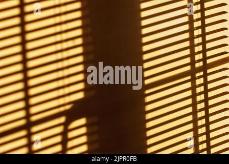 Shadows and light on the wall from the sun shining through window blinds Stock Photo