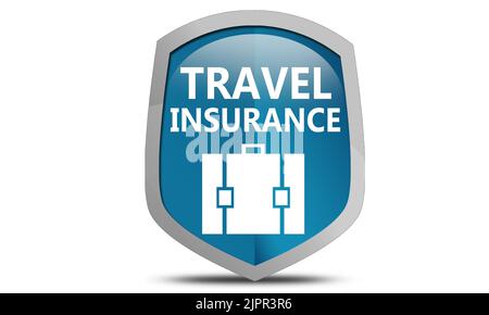 Travel Insurance shield label isolated, 3D rendering Stock Photo