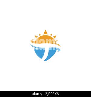 T holiday company logo, holiday symbol, sun sea travel logo Stock Vector